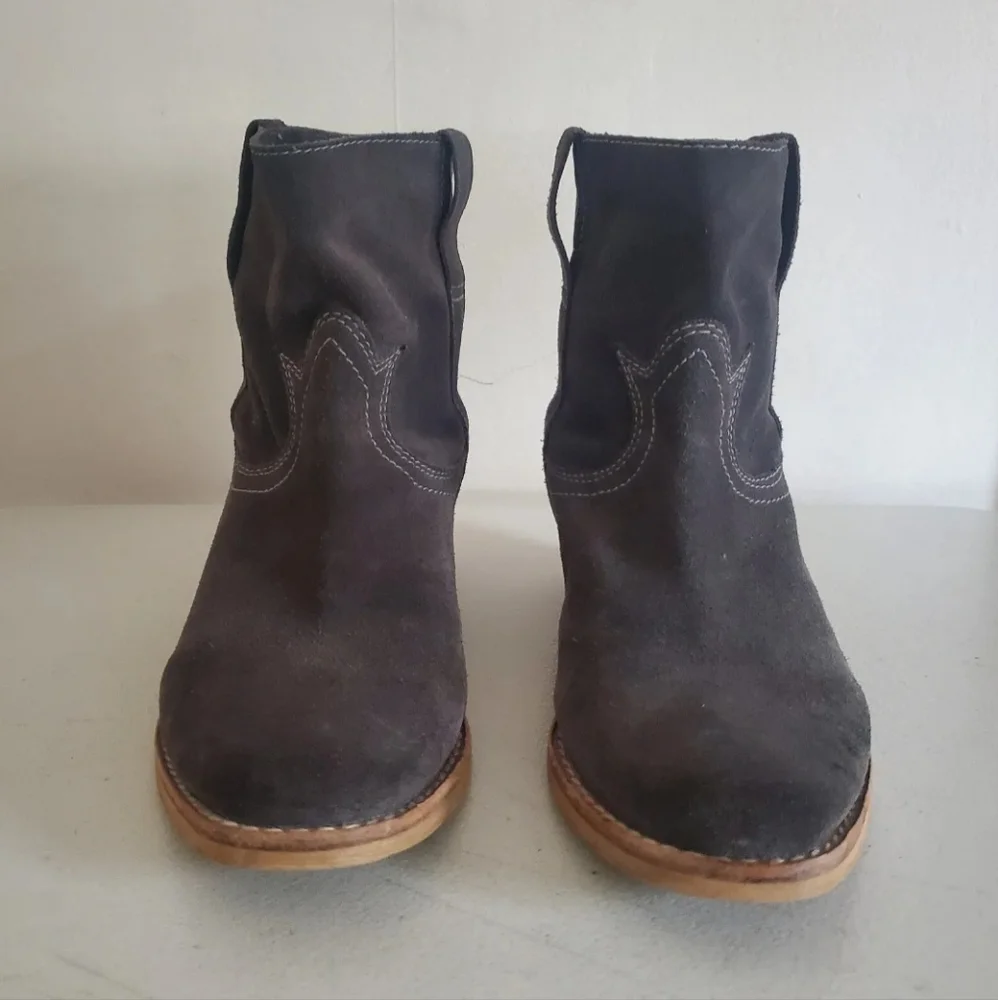 SAM EDELMAN MYRON GRAY LEATHER WESTERN ANKLE BOOTIES SIZE 8